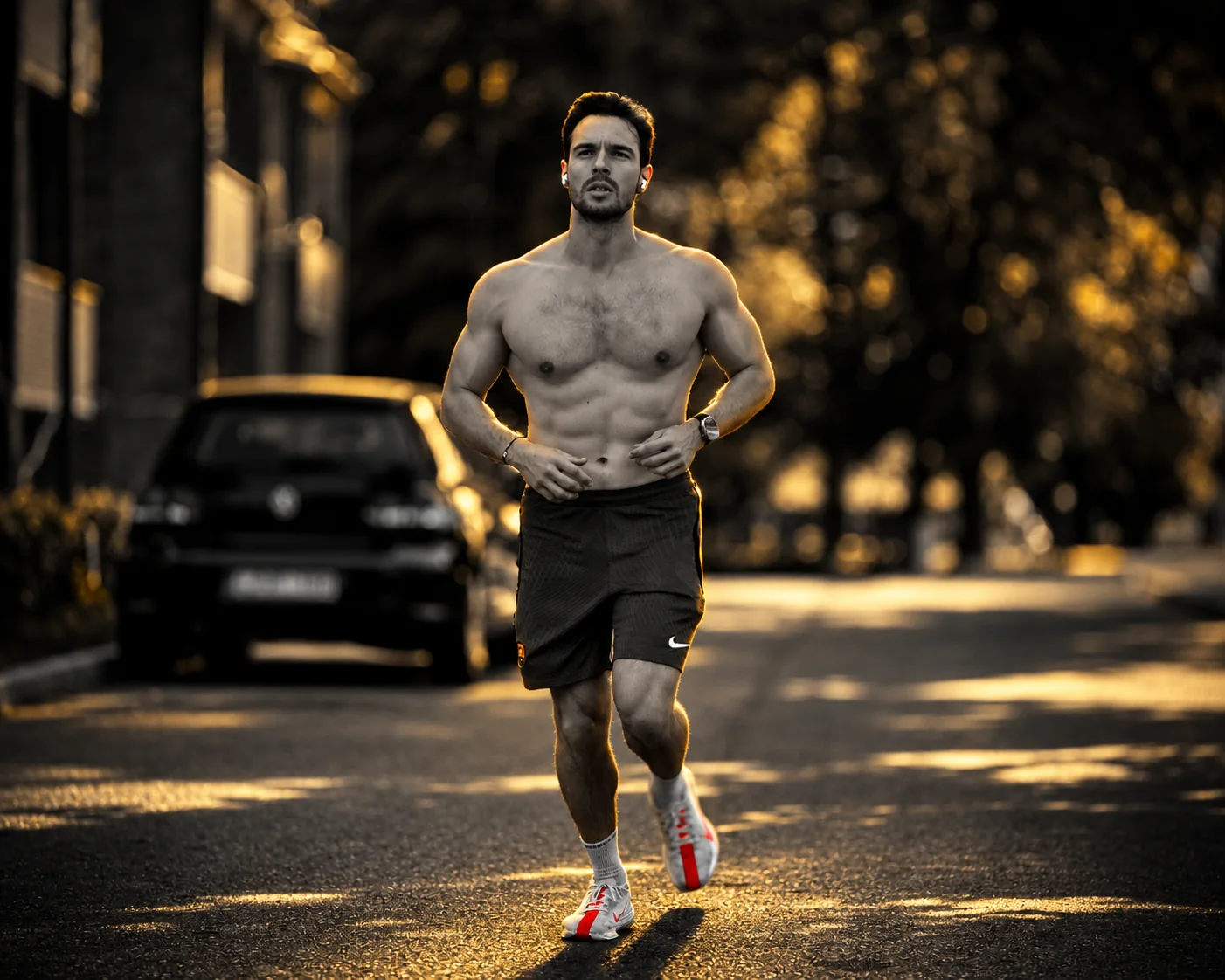 The founder running through a city street